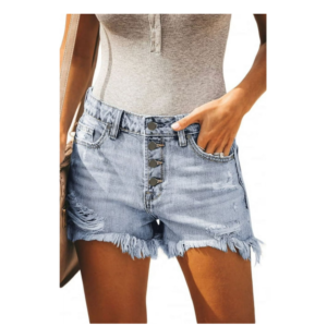 Women Frayed Raw Hem Ripped Denim Jeans Washed Vintage